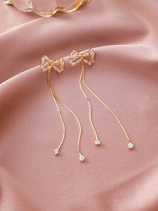 Girlhood Alloy With Gold Plated Simplistic Bowknot Threader Earrings 0