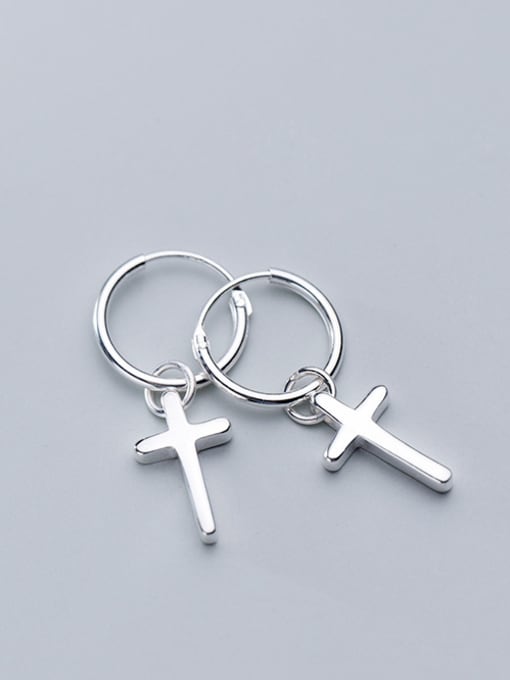 Rosh 925 Sterling Silver With Platinum Plated Simplistic  Smooth  Cross Clip On Earrings 2