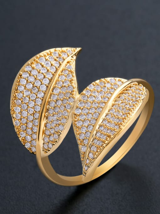 CC Copper With Cubic Zirconia Fashion Leaf Cocktail Rings 0