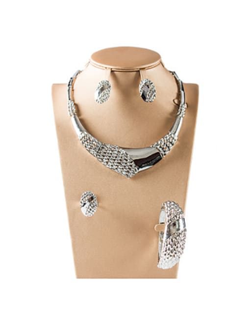white Grid shaped Colorfast Four Pieces Jewelry Set