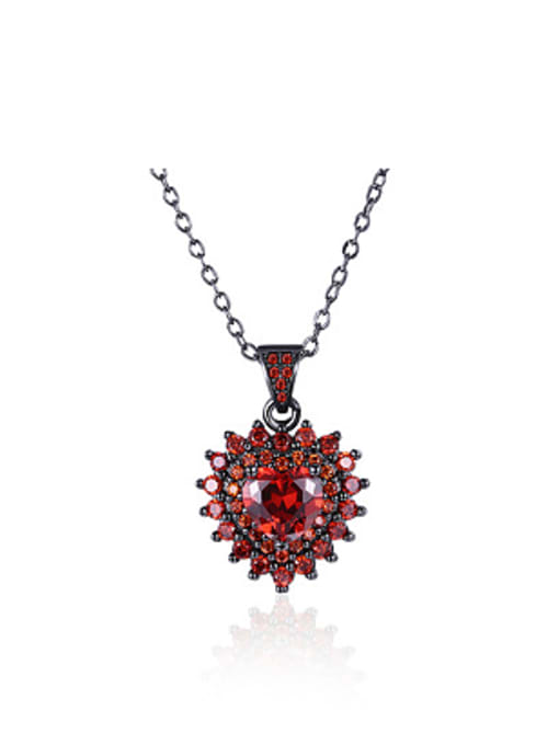 Red Fashion Heart shaped Zircon Gun Plated Necklace