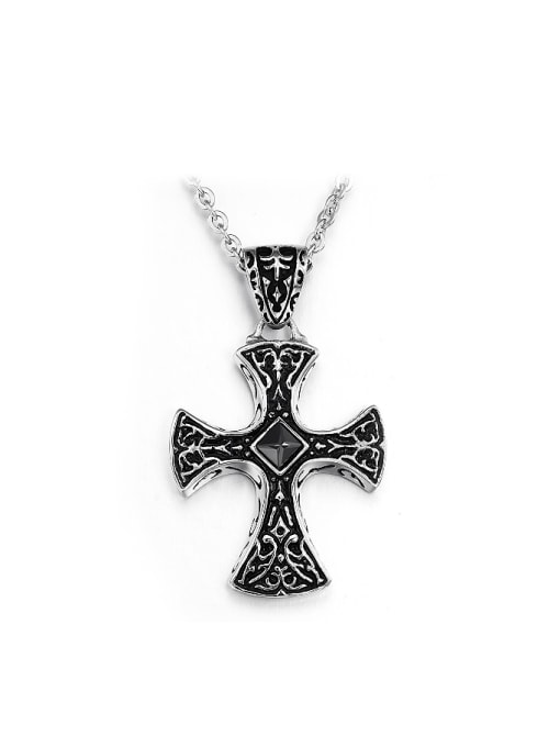 Open Sky Punk style Black Cross Titanium Necklace 0