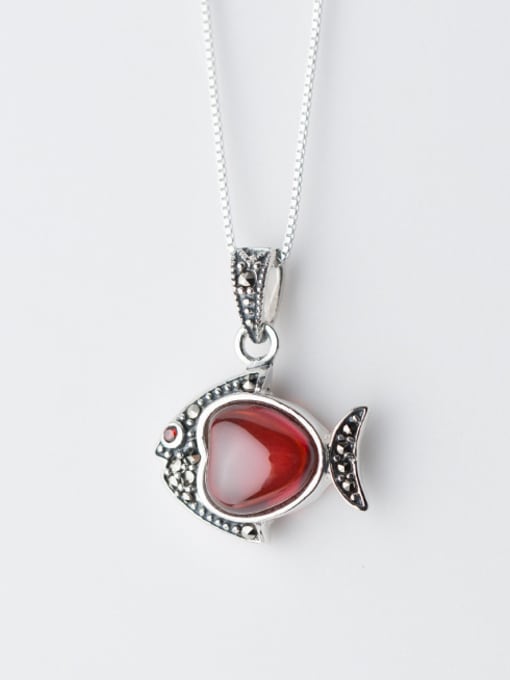 Rosh Lovely Fsh Shaped Red Stone S925 Silver Pendant