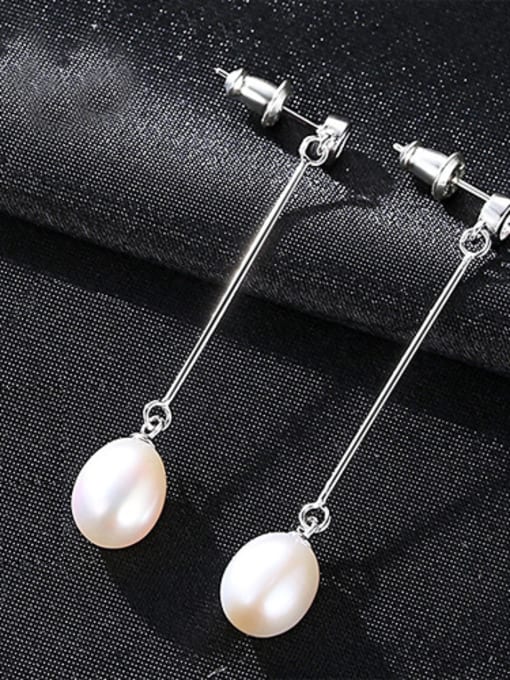 White Sterling Silver 8-9mm Freshwater Pearl Earrings