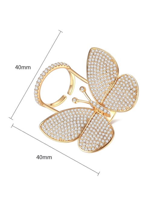 BLING SU Copper With Gold Plated Exaggerated butterfly  Free Size Statement Rings 4