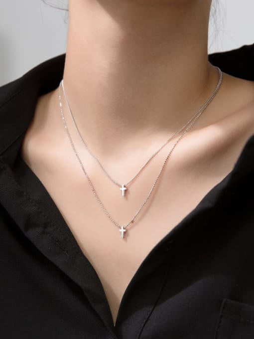 Rosh 925 Sterling Silver With Smooth  Simplistic Double Cross  Necklaces 1