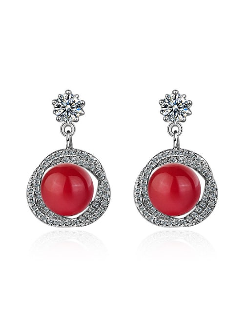 Red Pearl Fashion Shiny Zirconias Imitation Pearl Stud Earrings