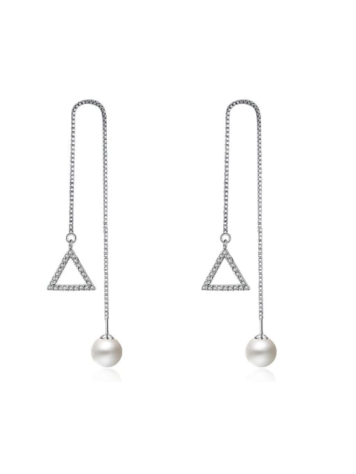 Rosh Simple Hollow Triangle Imitation Pearl Line Earrings 0