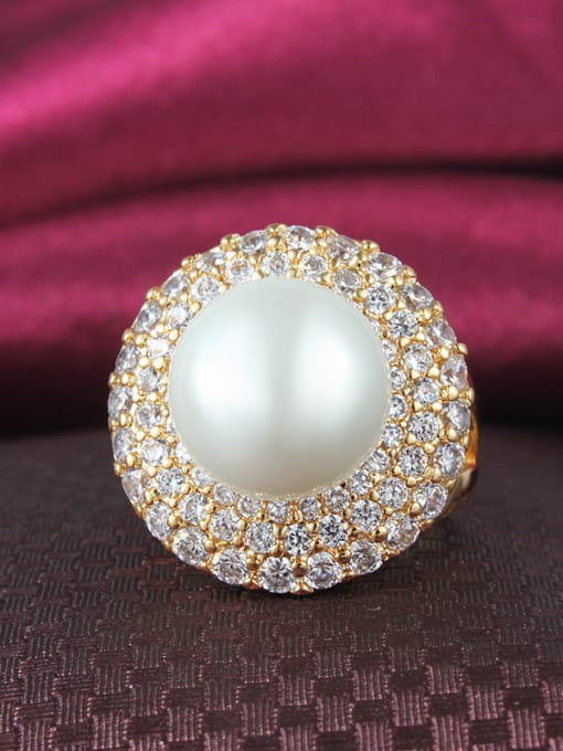 SANTIAGO Elegant Round Shaped Artificial Pearl Copper Ring 1