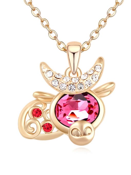 pink Fashion Zodiac Ox Pendant austrian Crystals Alloy Necklace
