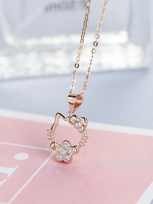 One Silver Personalized Hollow Hello Kitty Cubic Zirconias 925 Silver Necklace 0