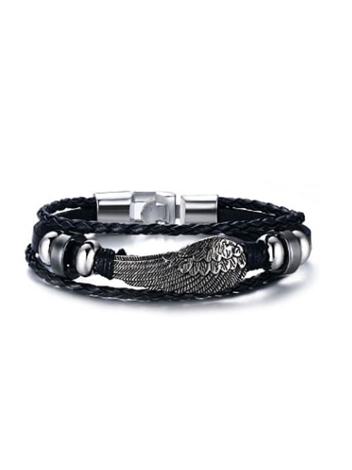 black High Quality Feather Shaped Artificial Leather Bracelet