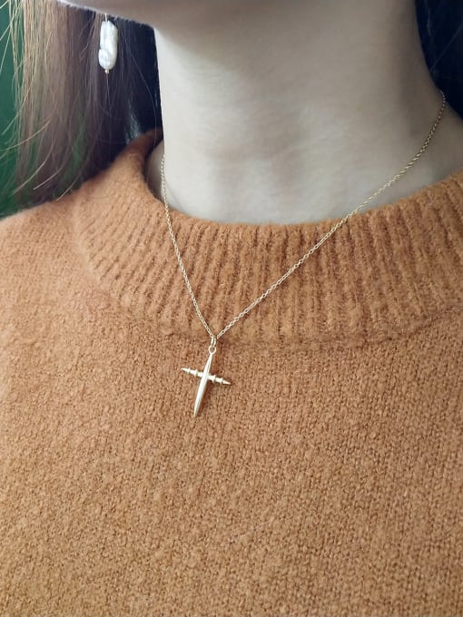 Boomer Cat Sterling silver cross gold necklace 1