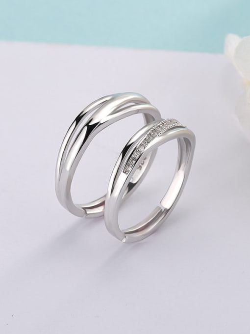Dan 925 Sterling Silver With Cubic Zirconia Simplistic Lovers Free Size Rings 3