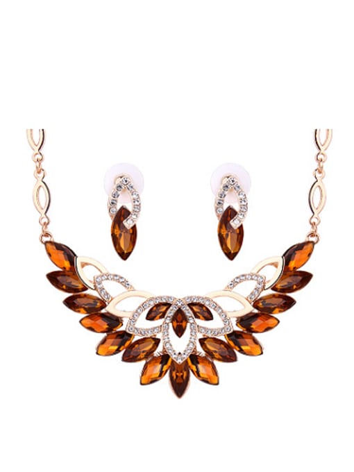 brown Alloy Rose Gold Plated Fashion Marquise Stones Two Pieces Jewelry Set