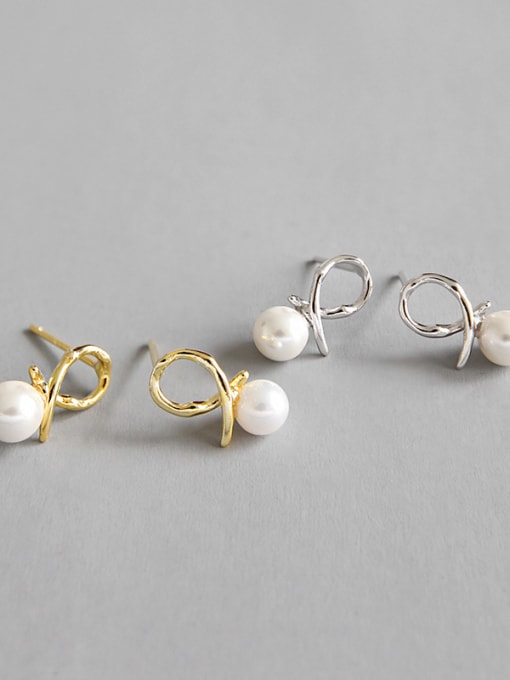 DAKA Sterling silver knot imitation pearl Mini earrings 2