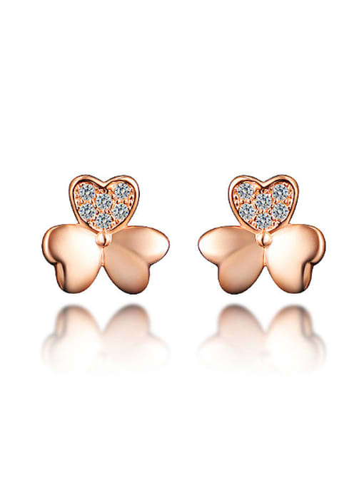 Rose Gold Tiny 925 Sterling Silver Shiny Zirconias Flowery Stud Earrings