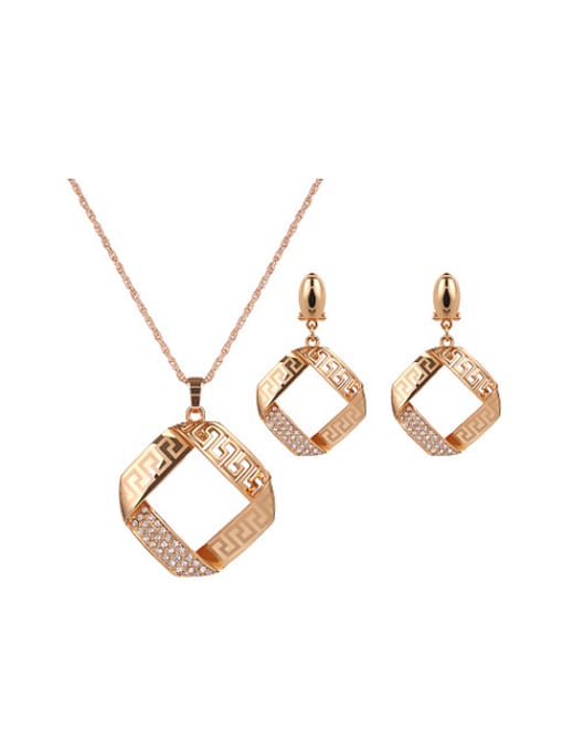 BESTIE 2018 Alloy Imitation-gold Plated Fashion Hollow Square Two Pieces Jewelry Set 0