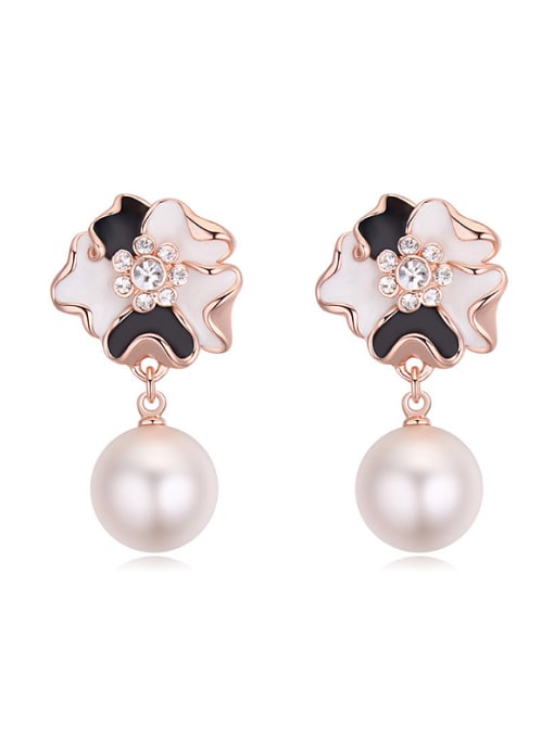 QIANZI Elegant Imitation Pearl Flowery Alloy Stud Earrings