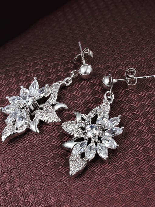 SANTIAGO Creative Platinum Plated Flower Shaped Zircon Drop Earrings 2