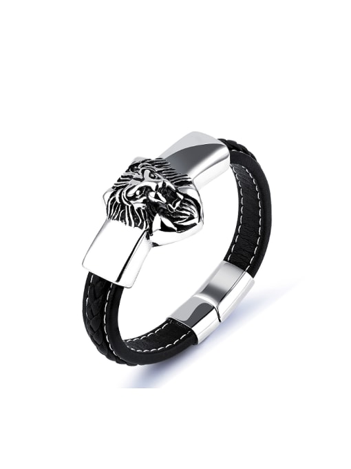 Open Sky Punk Personalized Lion-head Artificial Leather Bracelet 0