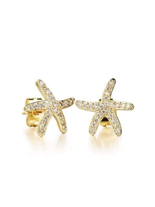 gold Fashion Starfish Rhinestones Stud Earrings