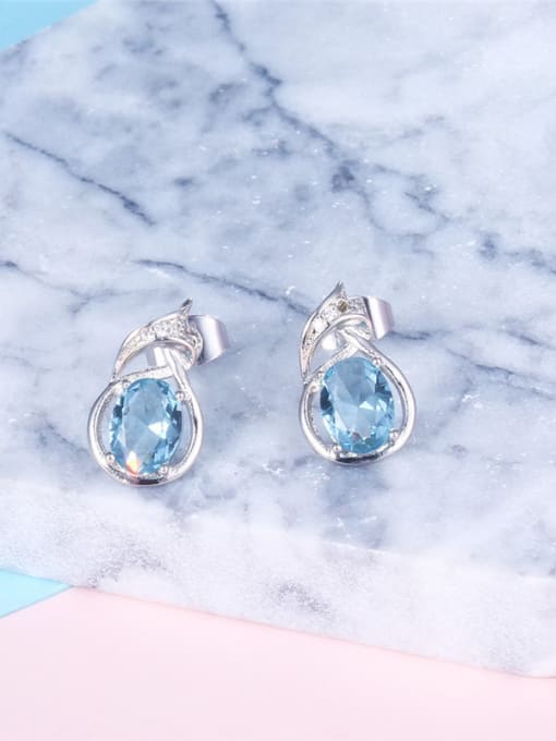 Platinum Elegant Blue Geometric Shaped Glass Earrings