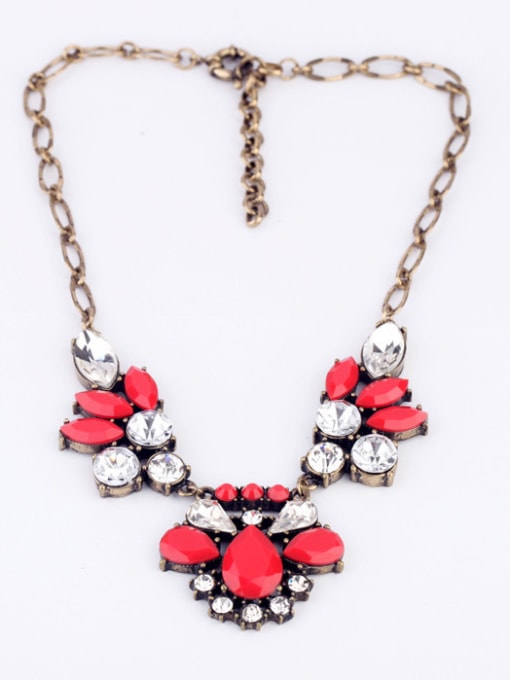 Red Flower Shaped Artificial Stones Alloy Necklace