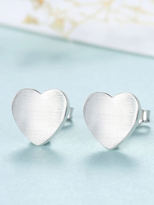 platinum-17F11 925 Sterling Silver With Smooth  Simplistic Heart Stud Earrings