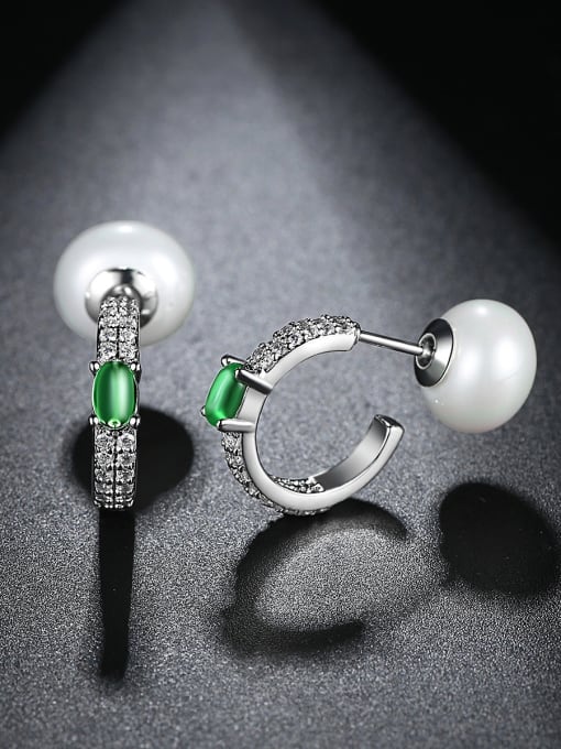 BLING SU AAA zircon fashion simple round pearl earring 0