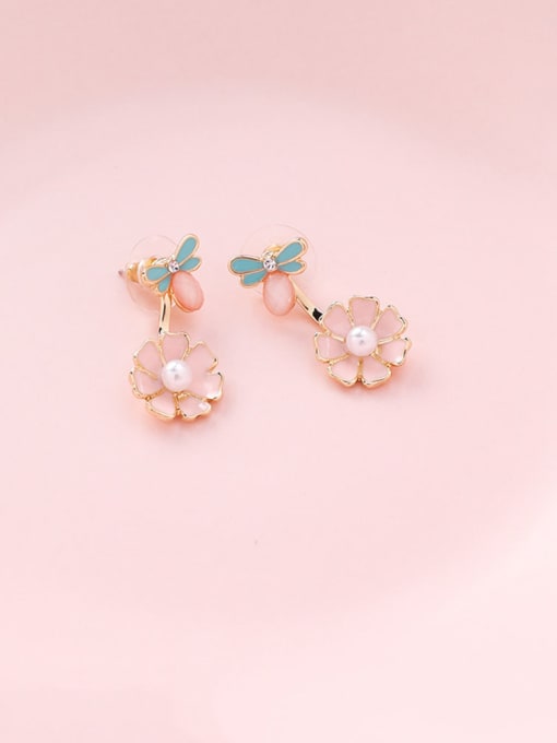 Girlhood Alloy With Rose Gold Plated Cute Flower Stud Earrings 1