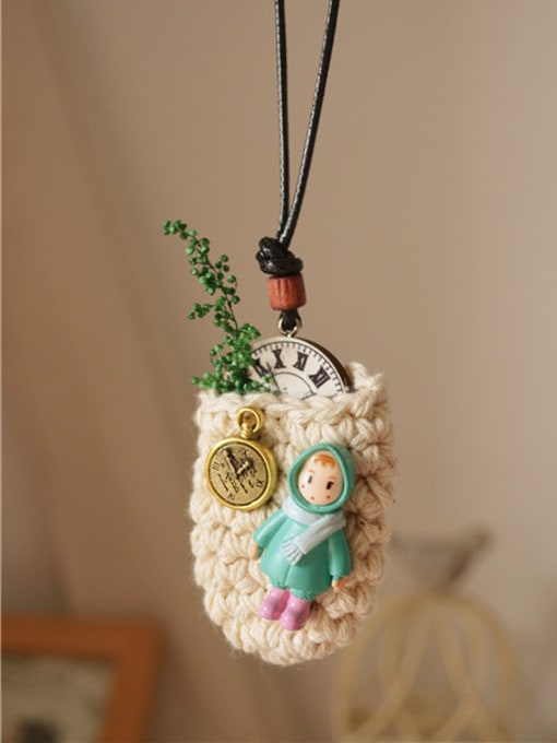 Rice White Cute Polyester Bag Shaped Necklace