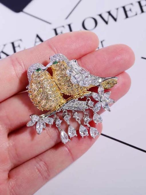 Hua Copper With  Cubic Zirconia Personality Bird Magpie Brooches 3