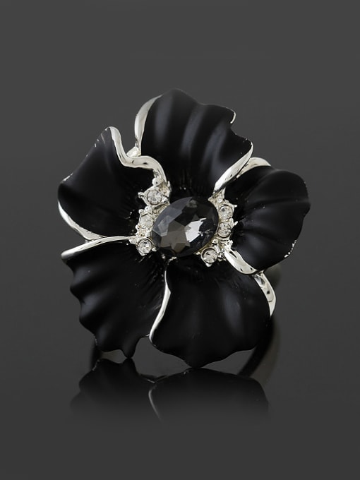 Wei Jia Personalized Black Enamel Flower Rhinestones Alloy Ring 0