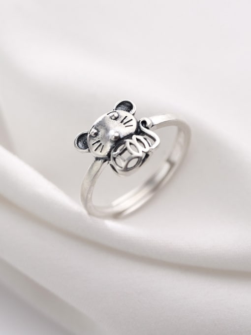 Rosh 925 Sterling Silver With Silver Plated Cute  Mouse Free Size Rings