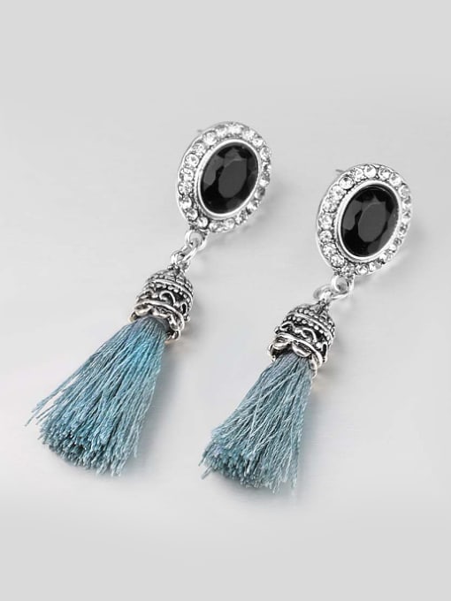 Gujin Ethnic style Cashmere Tassels Black Resin stone Alloy Drop Earrings 1