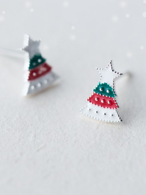 Rosh 925 Sterling Silver With Platinum Plated Cute Christmas Tree Stud Earrings 0