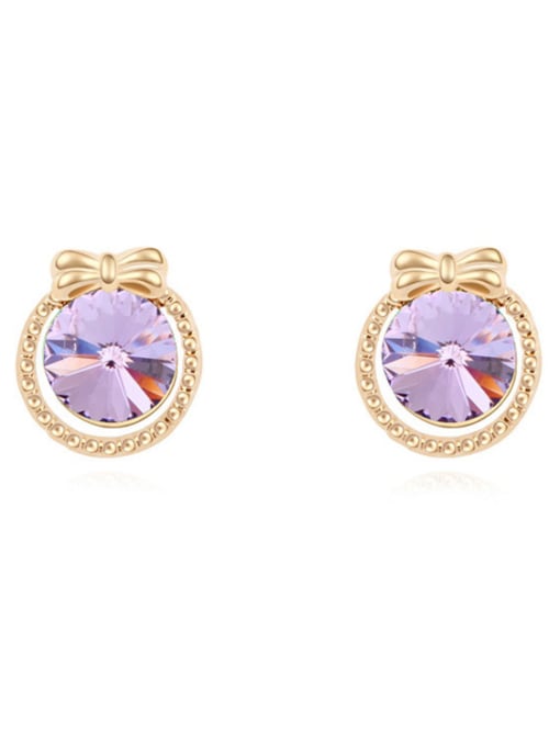 purple Fashion Round austrian Crystal Little Bowknot Alloy Stud Earrings