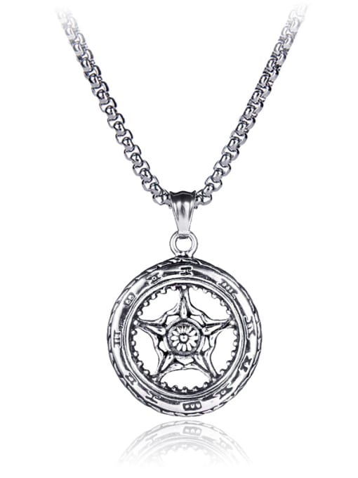 BSL Stainless Steel With Antique Silver Plated Vintage Round anchor Necklaces 0