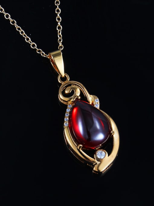 SANTIAGO Red Water Drop Shaped 18K Gold Plated Opal Necklace 1