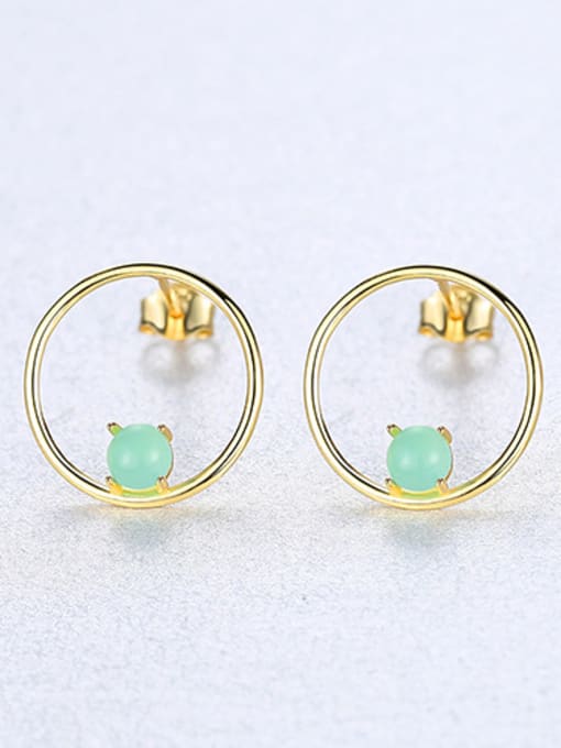 green 925 Sterling Silver With  Turquoise Simplistic Round Stud Earrings