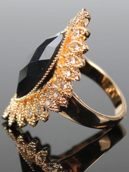 Gujin Retro Noble style Black Oval Resin stone Rhinestones Gold Plated Ring 2