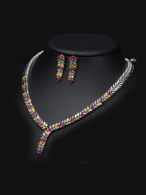 L.WIN Colorful Leaves-shape Zircon Jewelry Set 2