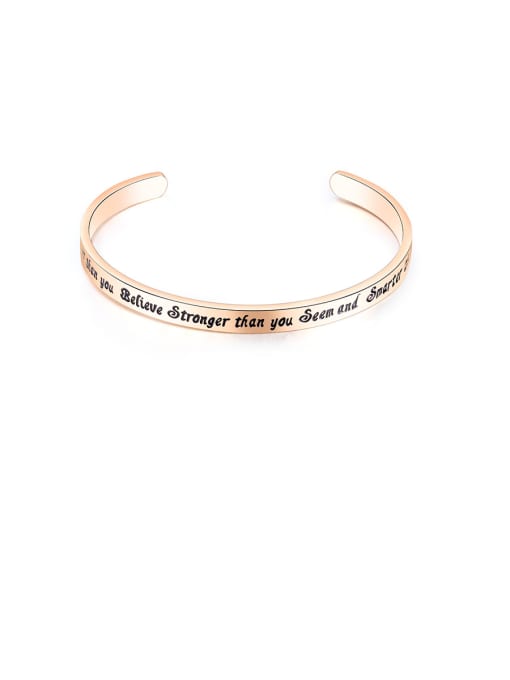 Rose Gold Titanium With   Smooth  Simplistic Monogrammed Free Size Mens Bangles