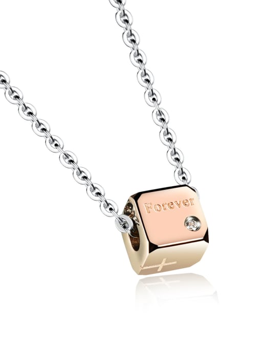 Rose Gold Fashion Rhinestones Cubic Pendant Titanium Lovers Necklace