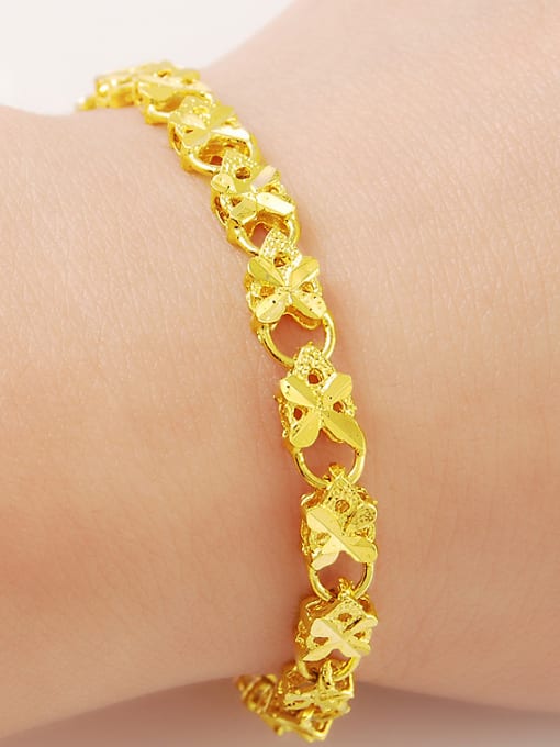 golden Women 24K Gold Plated Flower Shaped Copper Bracelet