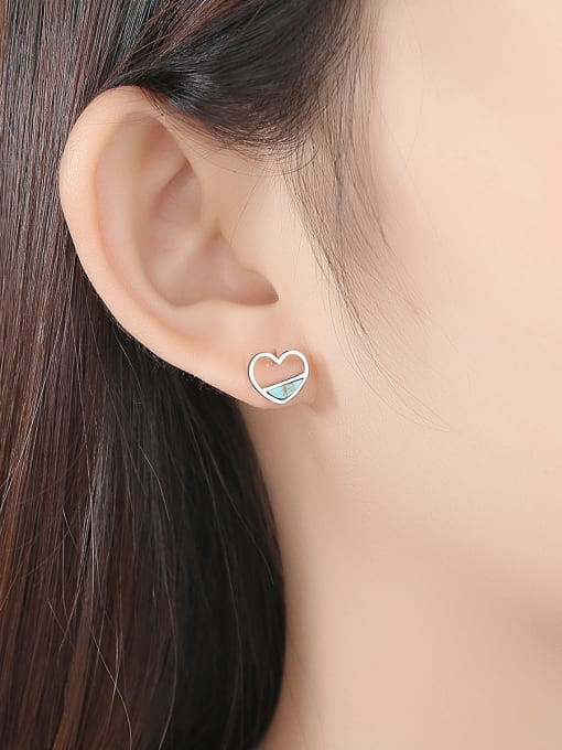 CCUI 925 Sterling Silver With Turquoise  Cute Heart Stud Earrings 1