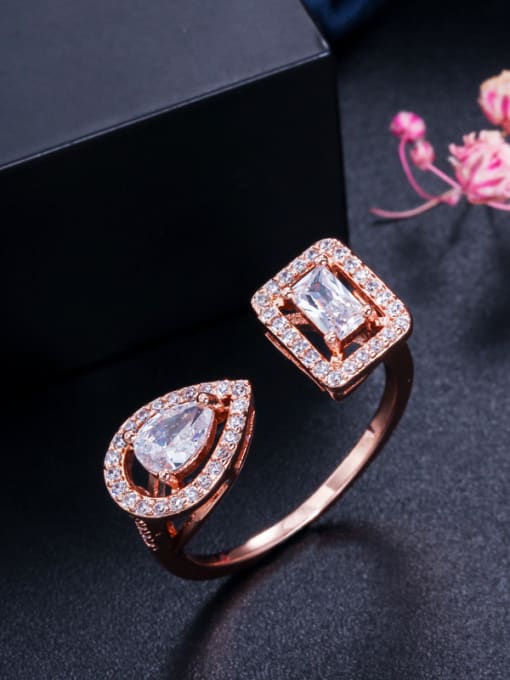 Rose Copper With Cubic Zirconia Luxury Water Drop Wedding Free Size  Rings