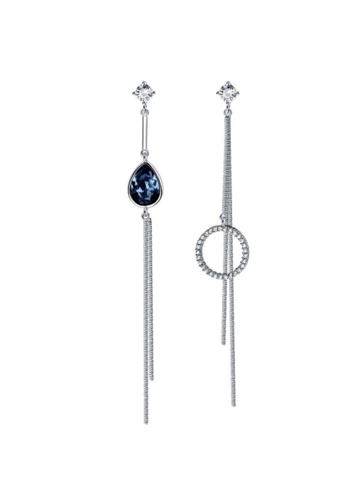 Sliver 925 Sterling Silver With Crystal Classic Water Drop Long Stream Comb  Earrings