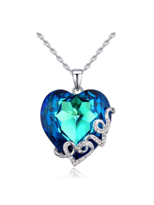 QIANZI Fashion Blue Heart austrian Crystal Alloy Necklace 0